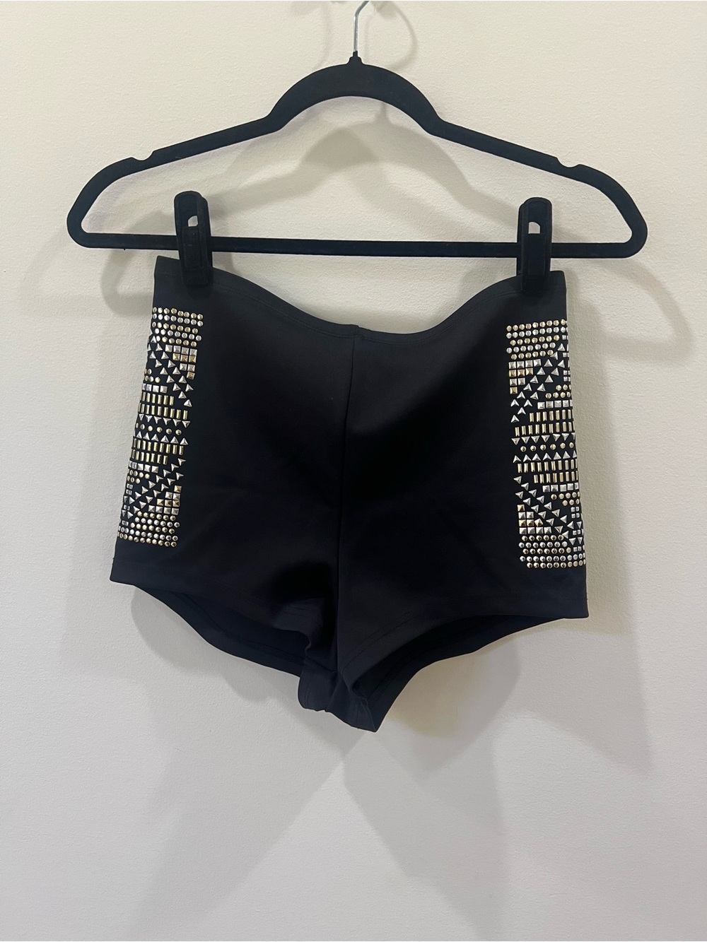 Topshop Black High-Waist Bike Shorts with Silver Stud Panels